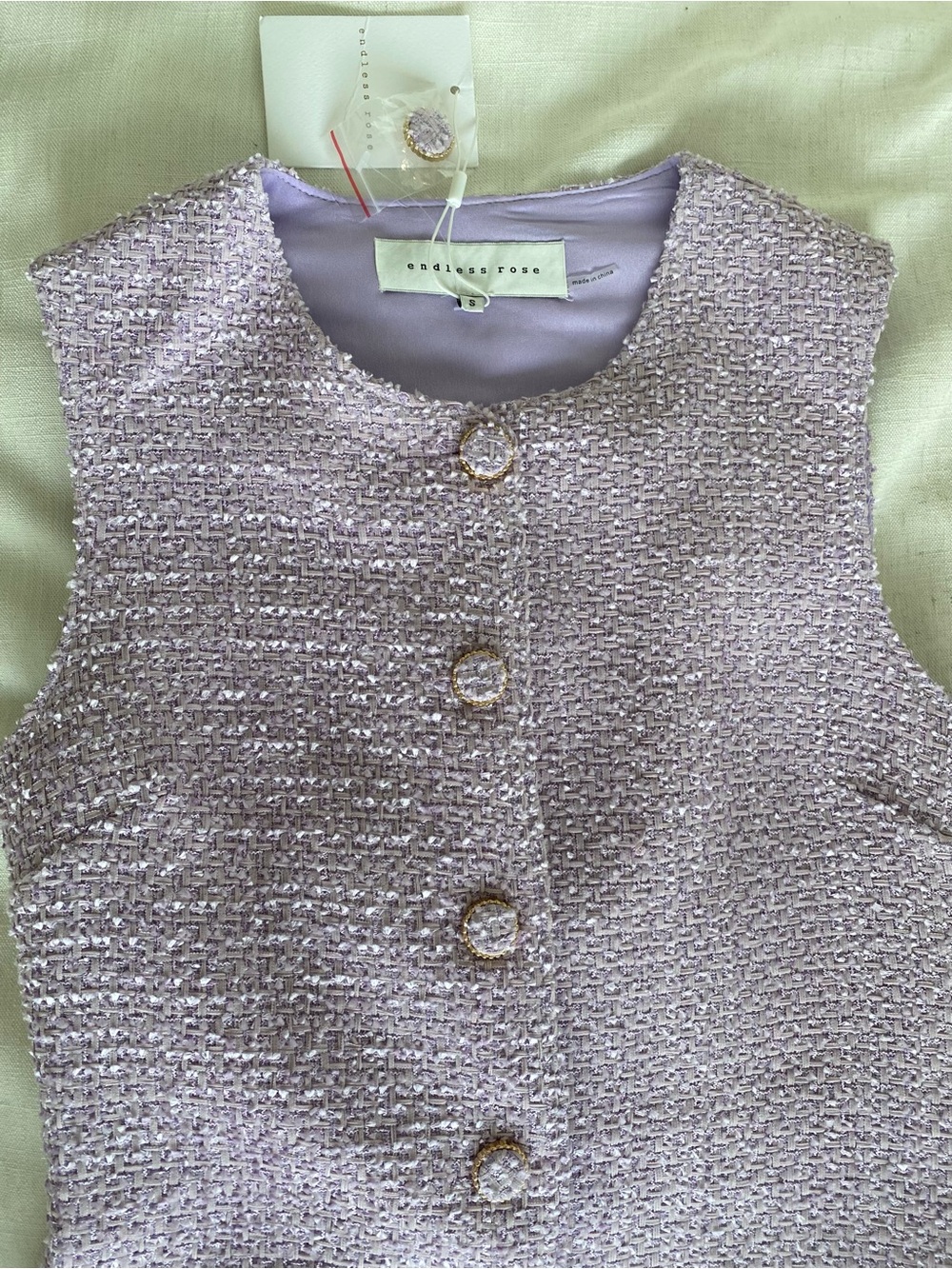 Sleeveless Lavender Tweed Button-Front Dress - Picture 2 of 7